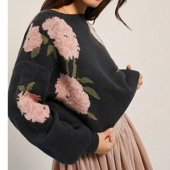 Cozy Floral Print Crew neck Loose fit Sweater Top